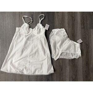 Women's Woven Cotton Lingerie Babydoll Dress & Bloomers-Auden White XS